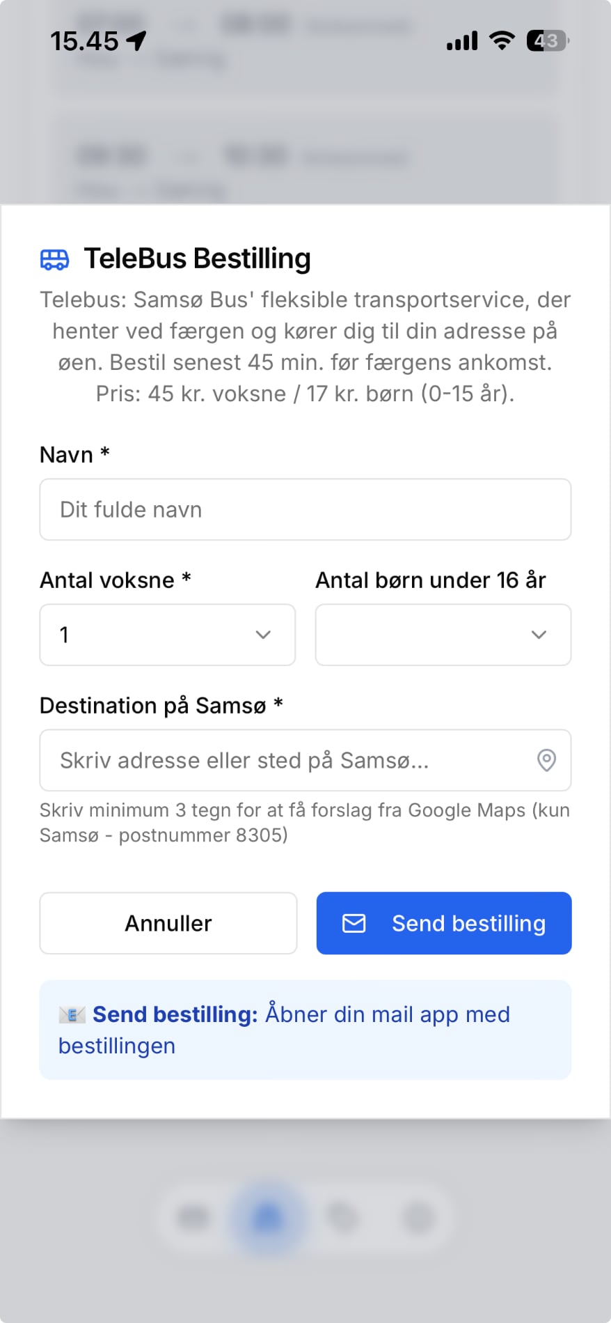 Book TeleBus knap i Ø-kort appen