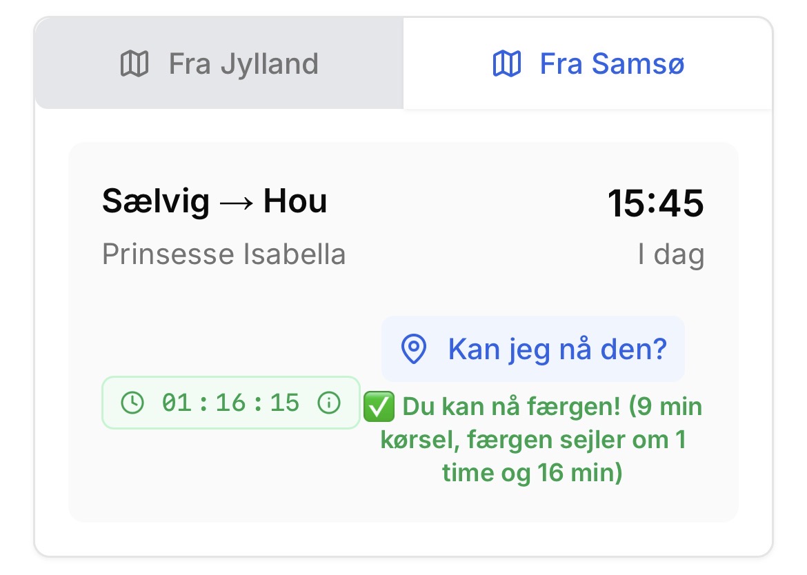 Illustration af en telefon med kort og færgeafgang